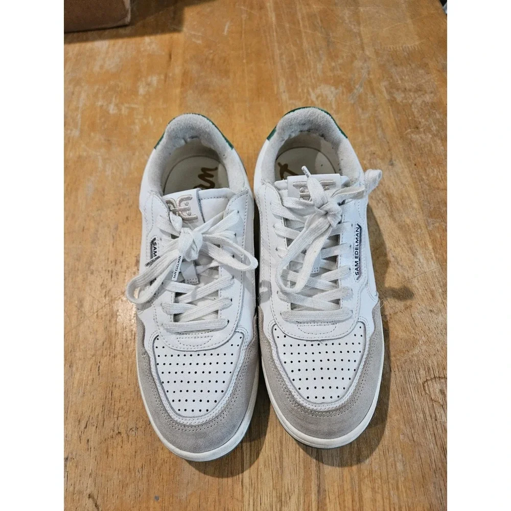 Sam‎ Edelman Womens Size 9 White Green Leather Lace Up Sneakers Casual Low Top